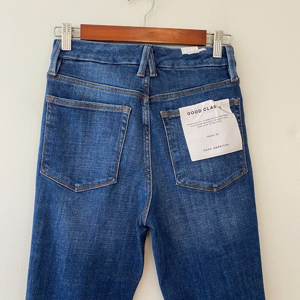 Good American Good Classic Straight Distressed Jeans Size 4/ 27 Dark Wash - Picture 4 of 8